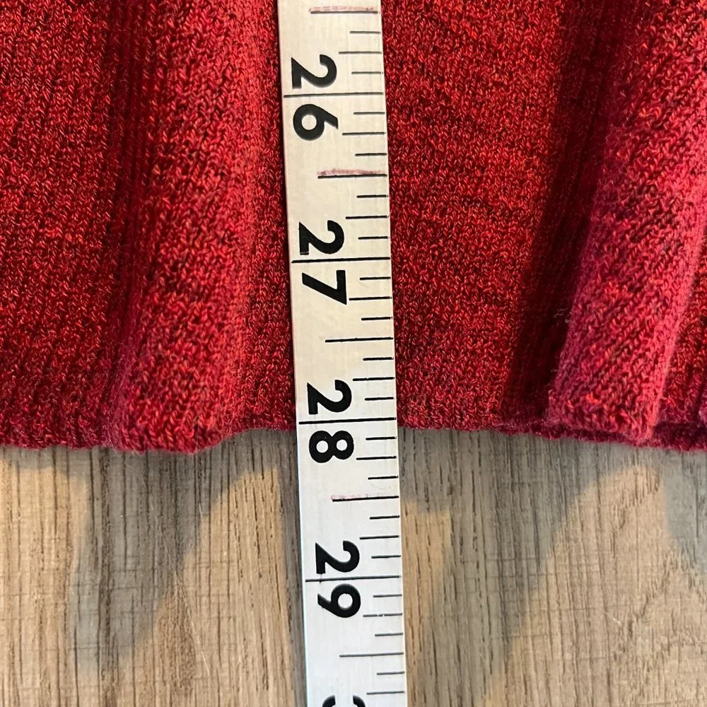 Eileen Fisher Sweater Size Medium Cardigan Red Wool Open Front Ribbed Draped - Picture 10 of 10